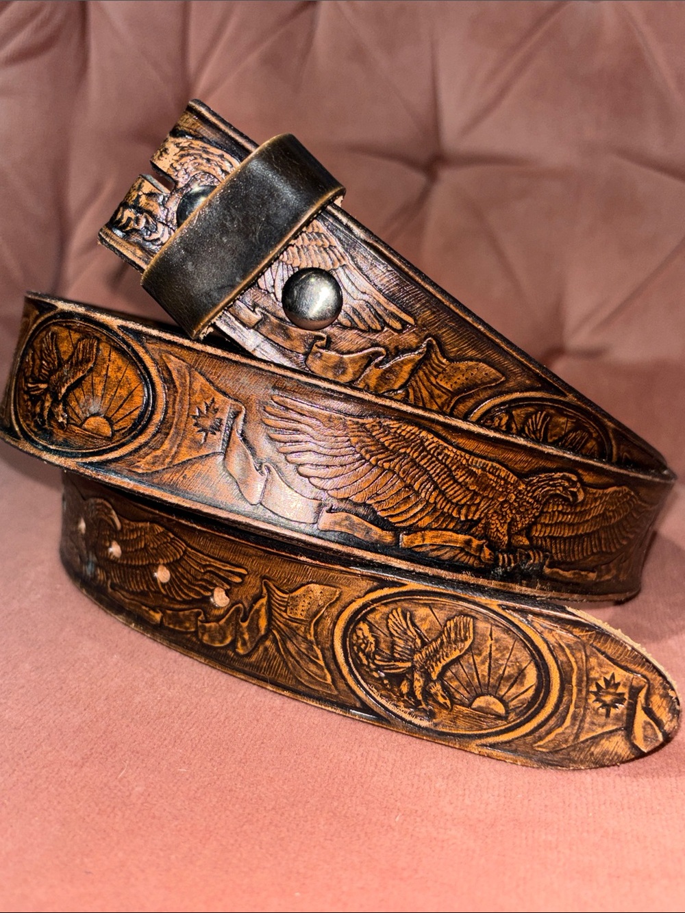 Artec Canada tooled leather belt strap men’s soaring eagle outdoorsman belt‎ 42